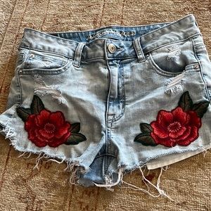 Rose Printed Jean Shorts